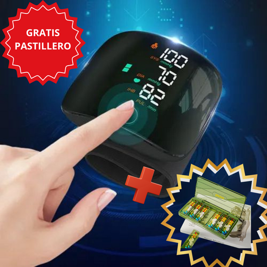 Monitor de Presión de Muñeca + Pastillero – Control total para tu bienestar